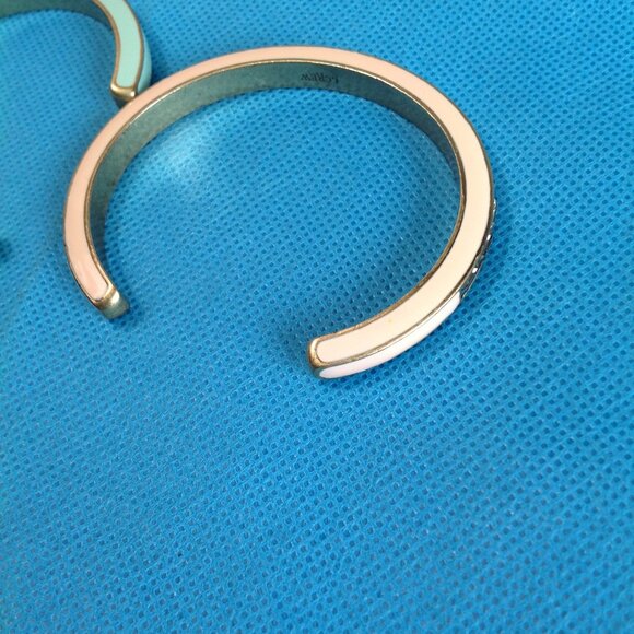 J Crew Enamel Crystal Cuff Bangle Bracelets Set Pink Teal - Picture 7 of 9